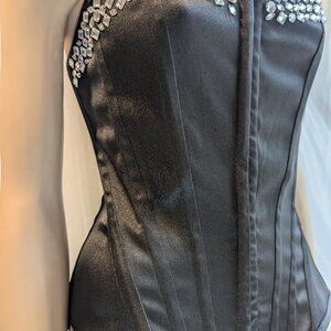 Vintage 1980s Dazzle Glitzy Corset Satin Black Size Medium Exc Condition Lace on